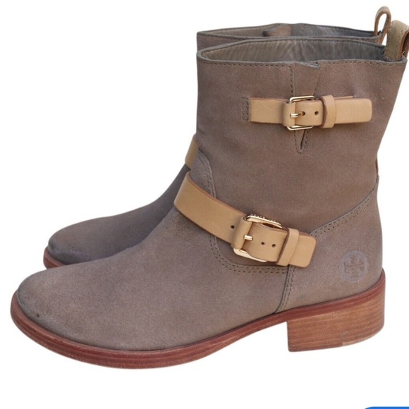 Tory Burch Moto oiled distressed suede and leather tan boots Sz 11 - Picture 1 of 11